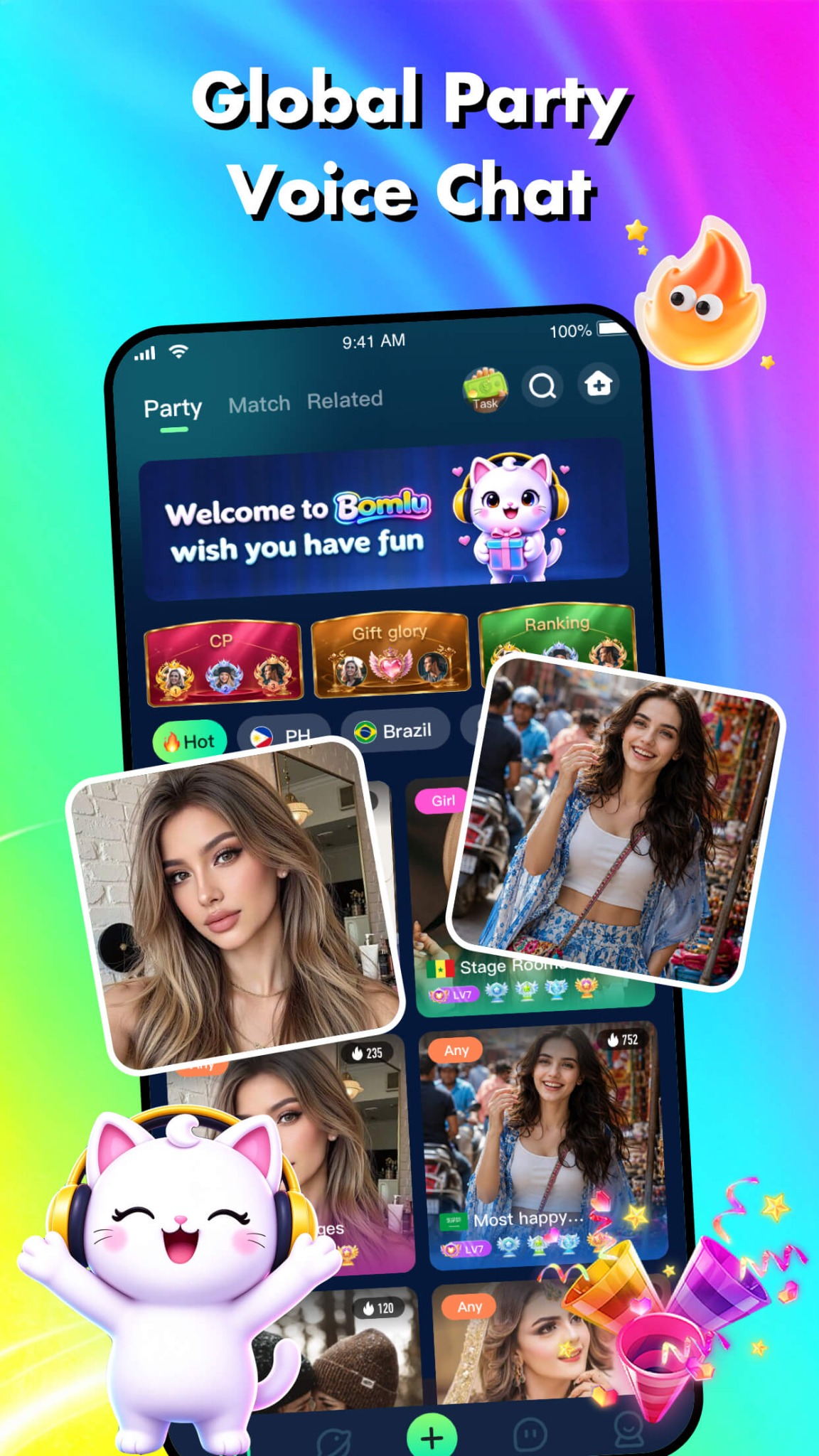 Bomlu global party voice chat screen